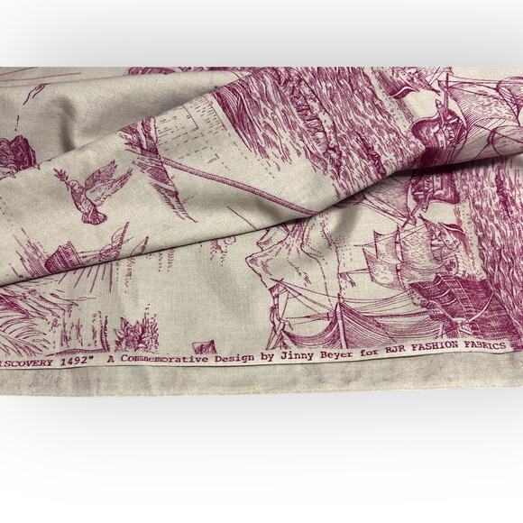 1.9 Yds RED "Discovery 1492" Commemorative Quilt Fabric by Jinny Beyer - Picture 9 of 10